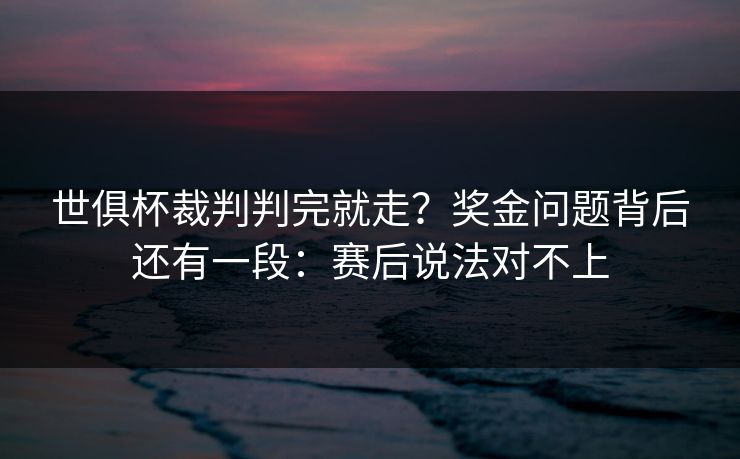 世俱杯裁判判完就走？奖金问题背后还有一段：赛后说法对不上